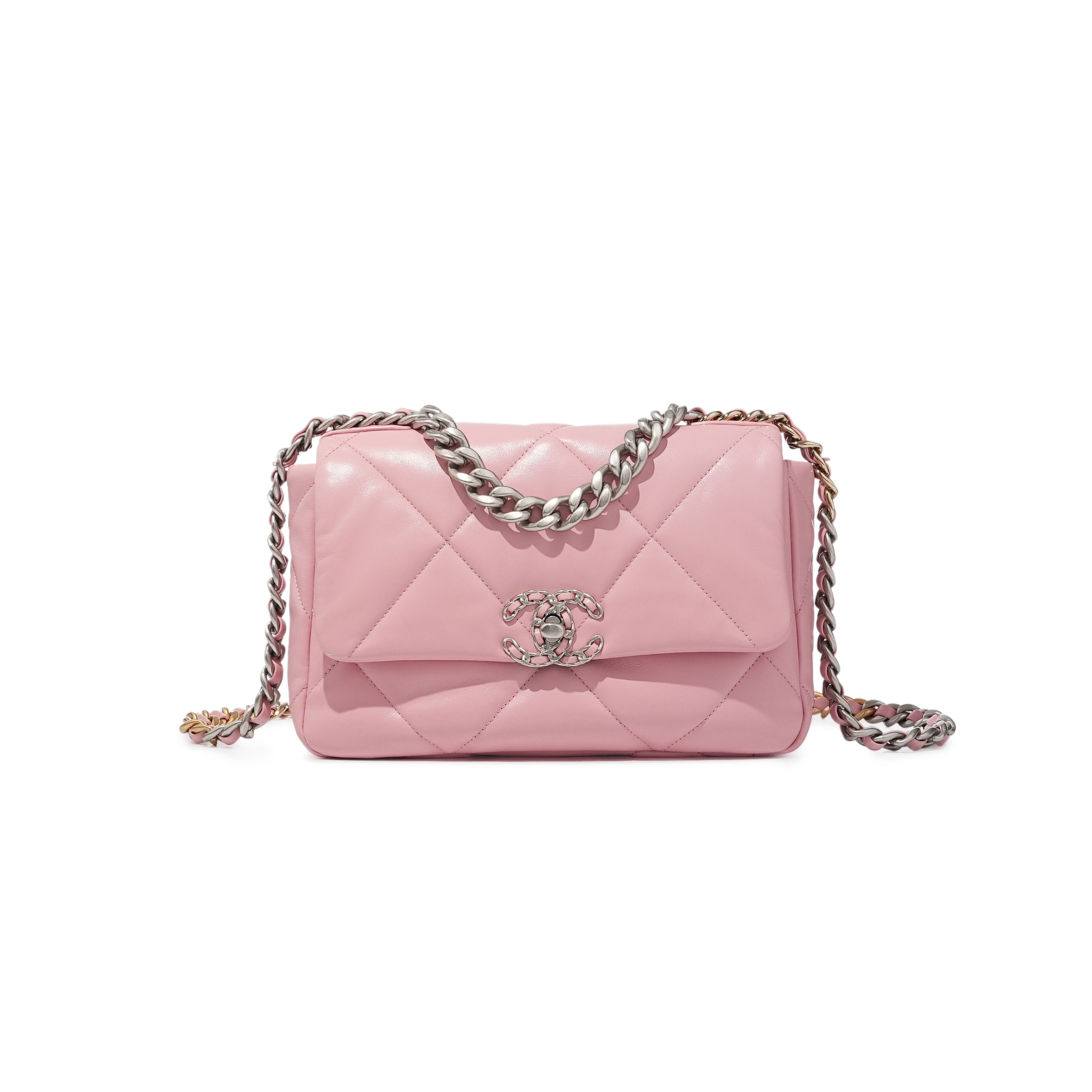 Ch*el baby pink quilted lambskin 19 flap bag pale gold and ruthenium hardware as1160 (26*16*9cm)